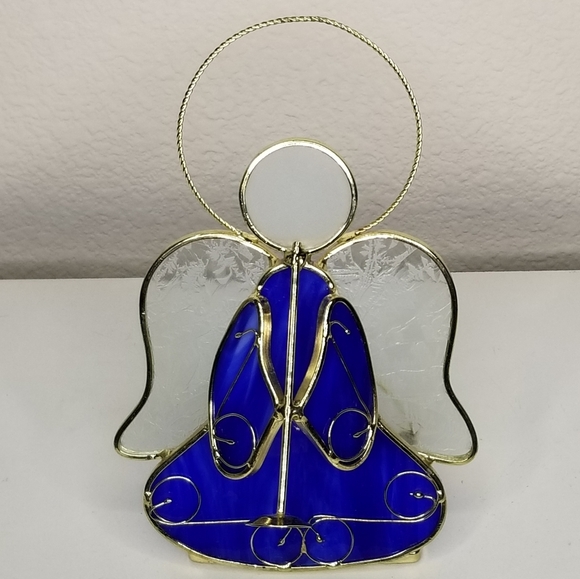 Stained Glass Angel Tea Light Candle Holder Blue Gold Holiday Christmas Angel - Picture 10 of 10